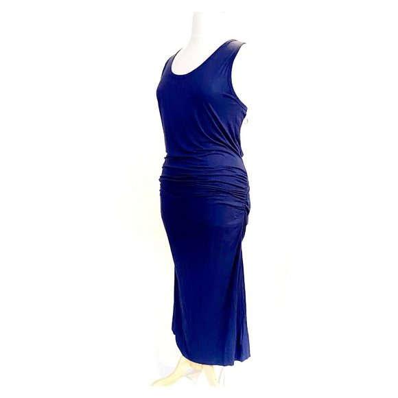 Venus Sleeveless Racerback Scoop Neck Ruched Oxford Blue Knit Maxi Dress Size 3X - Picture 3 of 7